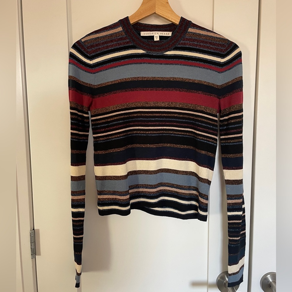 Veronica Beard Palmas Striped Metallic Knit Sweater